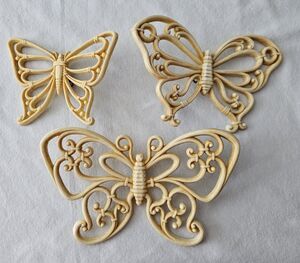 Vintage Homco Home Interiors Set of 3 Faux Wicker Butterflies Wall Hanging Decor